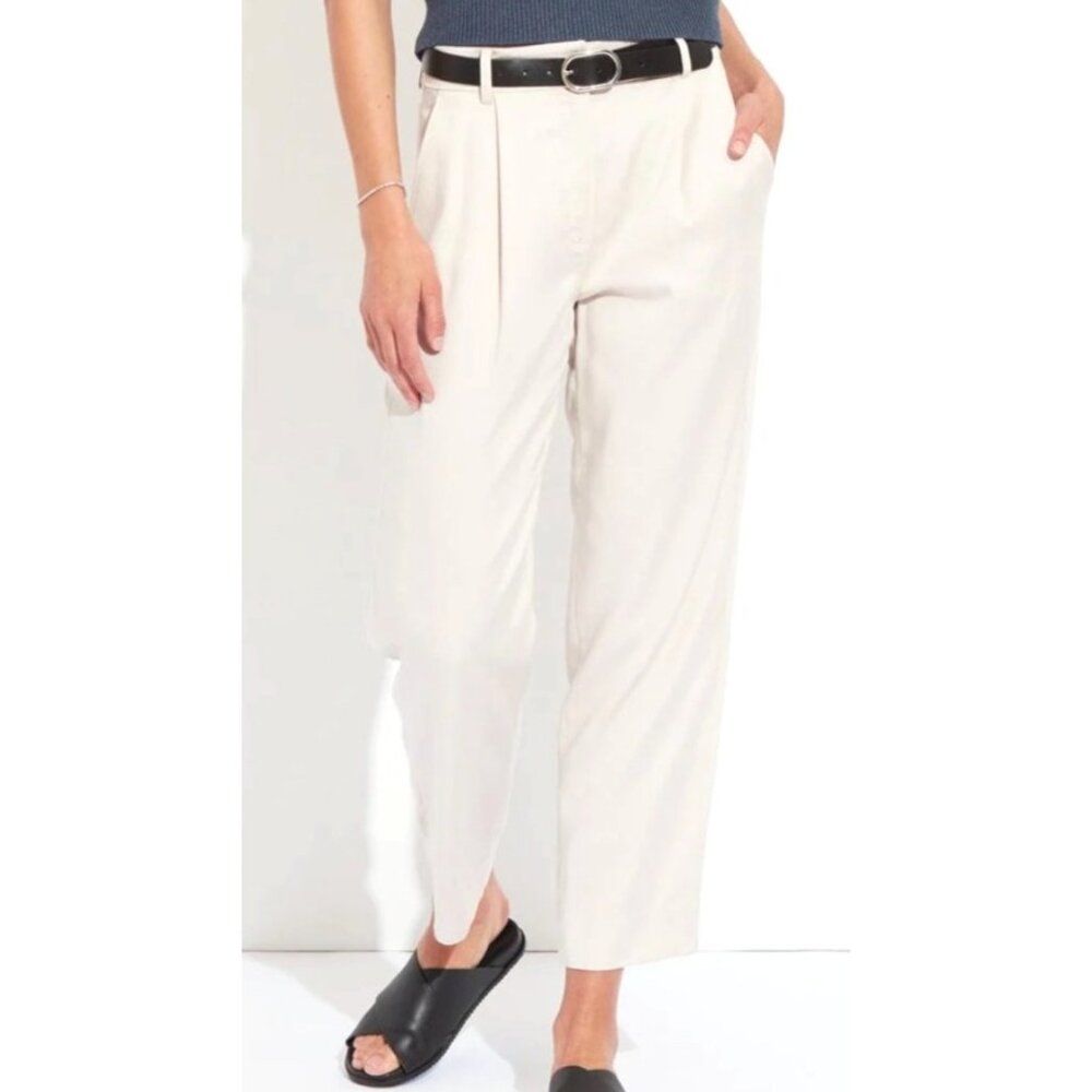 The Reset Women's Size M Pleated Trousers R Label Beige Lyocell Cropped Pockets